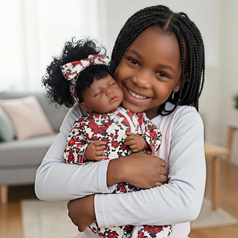 18 Inch Realistic Black Reborn Baby Doll – Sleeping African American Baby Girl Doll, Soft Cloth Body, Hand-Rooted Hair, Lifelike Newborn Doll for Kids & Collectors in Saudi Arabia