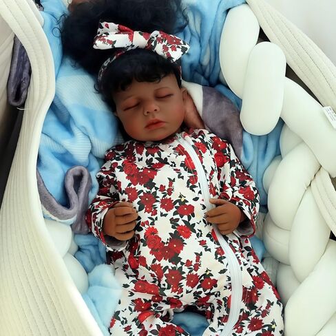 18 Inch Realistic Black Reborn Baby Doll – Sleeping African American Baby Girl Doll, Soft Cloth Body, Hand-Rooted Hair, Lifelike Newborn Doll for Kids & Collectors in Saudi Arabia