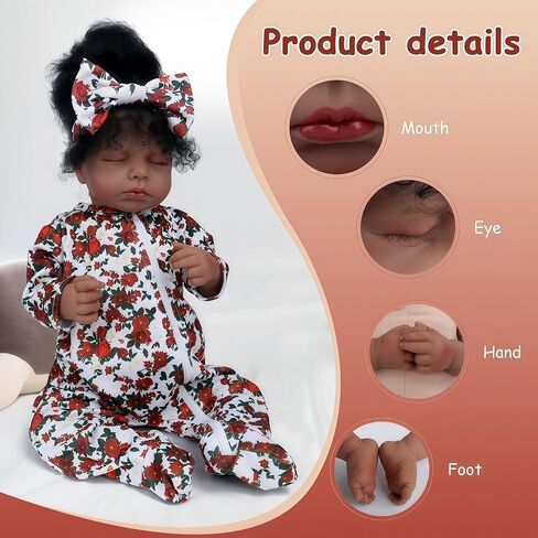 18 Inch Realistic Black Reborn Baby Doll – Sleeping African American Baby Girl Doll, Soft Cloth Body, Hand-Rooted Hair, Lifelike Newborn Doll for Kids & Collectors in Saudi Arabia