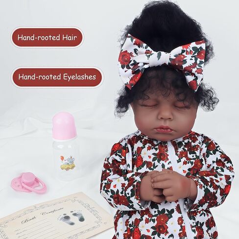 18 Inch Realistic Black Reborn Baby Doll – Sleeping African American Baby Girl Doll, Soft Cloth Body, Hand-Rooted Hair, Lifelike Newborn Doll for Kids & Collectors in Saudi Arabia