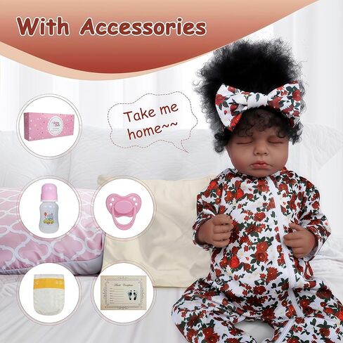 18 Inch Realistic Black Reborn Baby Doll – Sleeping African American Baby Girl Doll, Soft Cloth Body, Hand-Rooted Hair, Lifelike Newborn Doll for Kids & Collectors in Saudi Arabia
