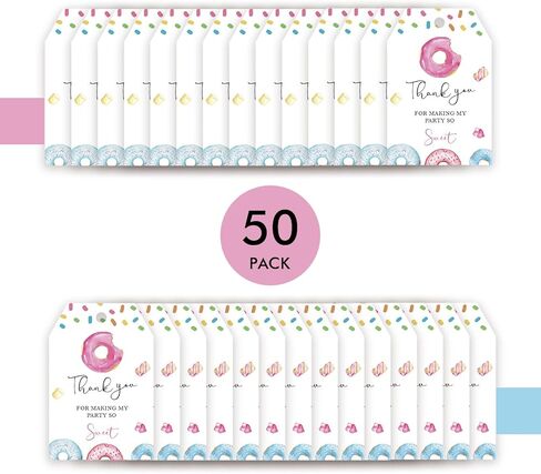 50pcs Donut Thank You Tags, Sweet One Gift Tag with String for Donut Themed Party, Thank You Paper Tags for Girl First Birthday/Two Sweet Birthday Party Favors in Saudi Arabia