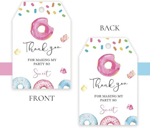 50pcs Donut Thank You Tags, Sweet One Gift Tag with String for Donut Themed Party, Thank You Paper Tags for Girl First Birthday/Two Sweet Birthday Party Favors in Saudi Arabia