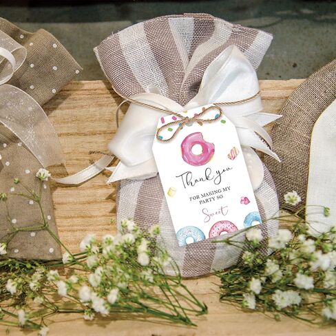 50pcs Donut Thank You Tags, Sweet One Gift Tag with String for Donut Themed Party, Thank You Paper Tags for Girl First Birthday/Two Sweet Birthday Party Favors in Saudi Arabia