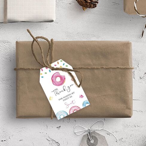 50pcs Donut Thank You Tags, Sweet One Gift Tag with String for Donut Themed Party, Thank You Paper Tags for Girl First Birthday/Two Sweet Birthday Party Favors in Saudi Arabia