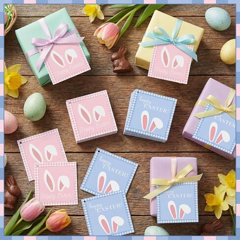 120 قطعة من علامات هدايا عيد الفصح السعيدة مع خيوط ملونة على شكل أرنب عيد الفصح، علامات ورقية معلقة، ملصقات اسم سلة أرنب لطيفة لتزيين العطلات، تزيين الربيع بنفسك، تغليف هدايا الحفلات in Kuwait