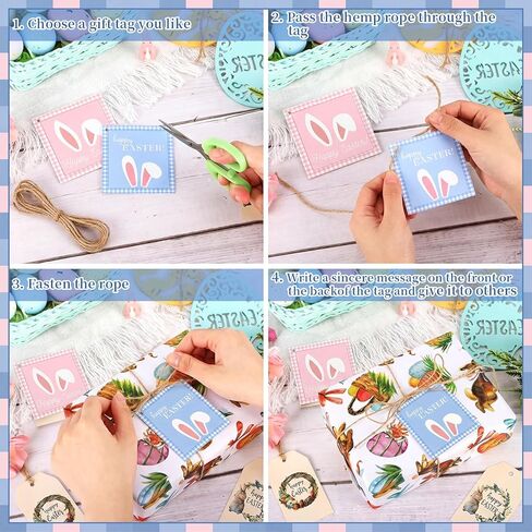 120 قطعة من علامات هدايا عيد الفصح السعيدة مع خيوط ملونة على شكل أرنب عيد الفصح، علامات ورقية معلقة، ملصقات اسم سلة أرنب لطيفة لتزيين العطلات، تزيين الربيع بنفسك، تغليف هدايا الحفلات in Kuwait