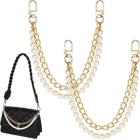 2 Pcs Pearl Purse Chain for Women Double Chain Metal Handbag Extender Straps 12 inch Gold Handbag Straps Replacement for Crossbody Shoulder Bag Handbags Bag Accessories Charms in Saudi Arabia