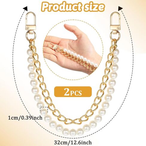2 Pcs Pearl Purse Chain for Women Double Chain Metal Handbag Extender Straps 12 inch Gold Handbag Straps Replacement for Crossbody Shoulder Bag Handbags Bag Accessories Charms in Saudi Arabia