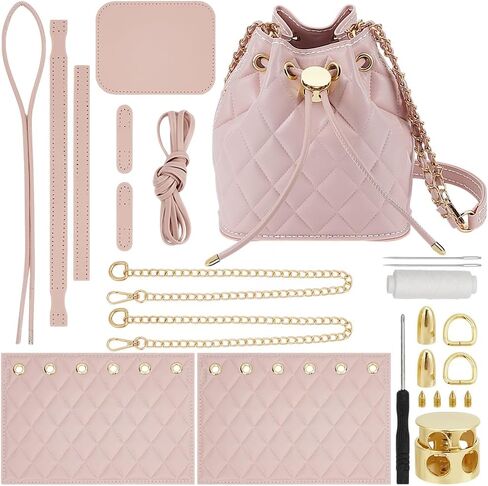 WADORN DIY PU Leather Bucket Bag Making Kit, Handmake Crossbody Bag Sewing Knitting Sets for Purse Making Handbag Making Materials Accessories for DIY Shoulder Bag Making, Pearl Pink in Saudi Arabia