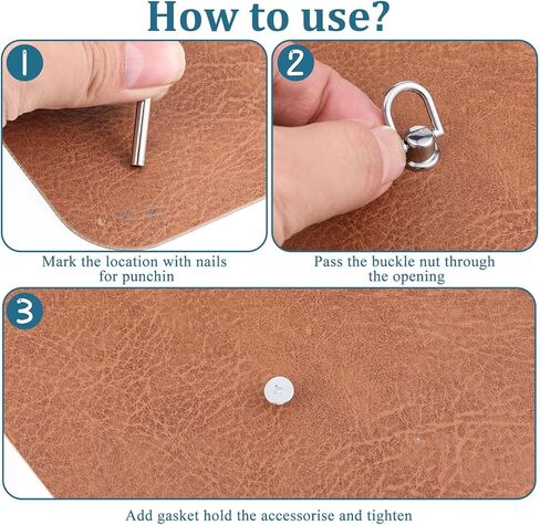 12Pcs D Ring Stud Screw Ball Head Buttons 360 Degree Rotatable D Rings for Purse Rotatable Ball Stud Metal Ring Metal Rivets for Leather Crossbody Conversion Craft Kit Bag Making Hardware Dog Buckles in Saudi Arabia