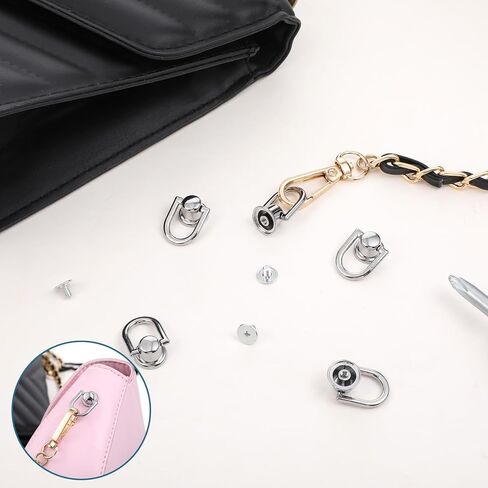 12Pcs D Ring Stud Screw Ball Head Buttons 360 Degree Rotatable D Rings for Purse Rotatable Ball Stud Metal Ring Metal Rivets for Leather Crossbody Conversion Craft Kit Bag Making Hardware Dog Buckles in Saudi Arabia