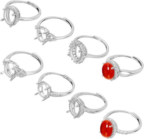 WEBEEDY 8 Styles Rhinestone Silver Ring Base Adjustable Blank Ring Setting for 7x9mm/0.28x0.35 Inch Oval Cabochons DIY Rings Jewelry Making Accessories Handmade Gift for Christmas Halloween Birthday in Saudi Arabia