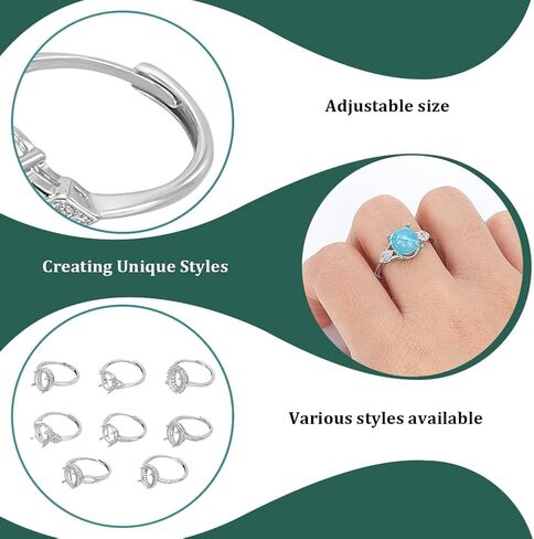 WEBEEDY 8 Styles Rhinestone Silver Ring Base Adjustable Blank Ring Setting for 7x9mm/0.28x0.35 Inch Oval Cabochons DIY Rings Jewelry Making Accessories Handmade Gift for Christmas Halloween Birthday in Saudi Arabia