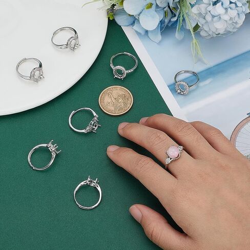 WEBEEDY 8 Styles Rhinestone Silver Ring Base Adjustable Blank Ring Setting for 7x9mm/0.28x0.35 Inch Oval Cabochons DIY Rings Jewelry Making Accessories Handmade Gift for Christmas Halloween Birthday in Saudi Arabia