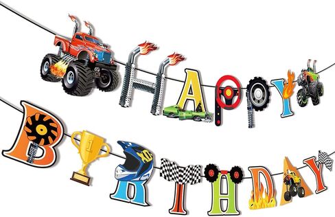 Monster Truck Birthday Banner Cars Theme Party Supplies Monsters Trucks Party Decorations for Monster Truck Parties, Cars Celebrations & Automotive-Themed Party Decorations in Saudi Arabia