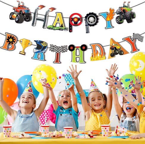Monster Truck Birthday Banner Cars Theme Party Supplies Monsters Trucks Party Decorations for Monster Truck Parties, Cars Celebrations & Automotive-Themed Party Decorations in Saudi Arabia