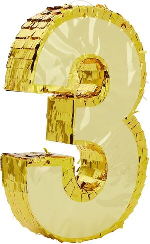 Juvale Gold Foil Number 3 Pinata - حامل حلوى وألعاب واسع بيناتا عيد الميلاد - ديكور حفلات قابل للتعليق - 11.1 × 2.9 × 16.1 بوصة، ورق، ذهبي in Kuwait