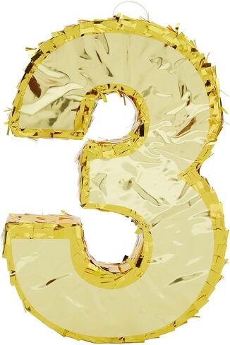 Juvale Gold Foil Number 3 Pinata - حامل حلوى وألعاب واسع بيناتا عيد الميلاد - ديكور حفلات قابل للتعليق - 11.1 × 2.9 × 16.1 بوصة، ورق، ذهبي in Kuwait