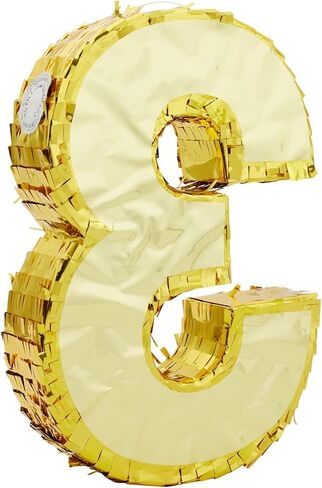Juvale Gold Foil Number 3 Pinata - حامل حلوى وألعاب واسع بيناتا عيد الميلاد - ديكور حفلات قابل للتعليق - 11.1 × 2.9 × 16.1 بوصة، ورق، ذهبي in Kuwait