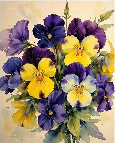 Floral Paint by Numbers Kit for Adults - DIY Purple and Yellow Pansies Painting on Canvas 16x20 Inches, Acrylic Paint Set, Suitable for Beginners, Art for Home Decoration or Gifts in Saudi Arabia