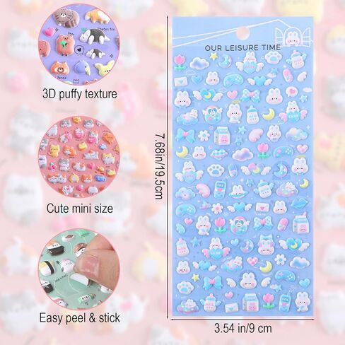6 Sheets Mini Puffy Stickers, Cute Kawaii Small 3D Stickers for Adults, Removable Tiny Micro Sticker Includes Japanese Cartoon Animal for Phone Case Notebook Scrapbooking Craft Gift in Saudi Arabia