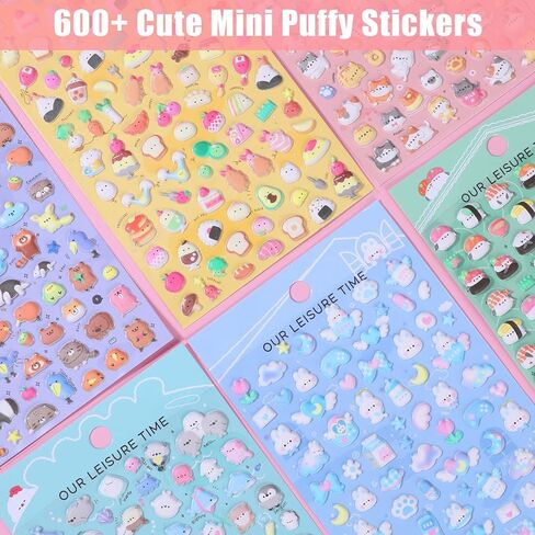 6 Sheets Mini Puffy Stickers, Cute Kawaii Small 3D Stickers for Adults, Removable Tiny Micro Sticker Includes Japanese Cartoon Animal for Phone Case Notebook Scrapbooking Craft Gift in Saudi Arabia