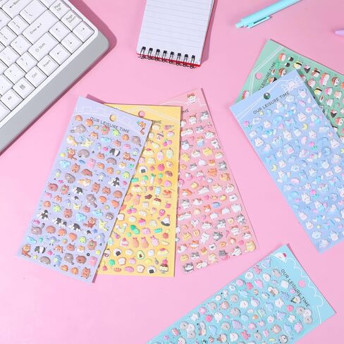 6 Sheets Mini Puffy Stickers, Cute Kawaii Small 3D Stickers for Adults, Removable Tiny Micro Sticker Includes Japanese Cartoon Animal for Phone Case Notebook Scrapbooking Craft Gift in Saudi Arabia
