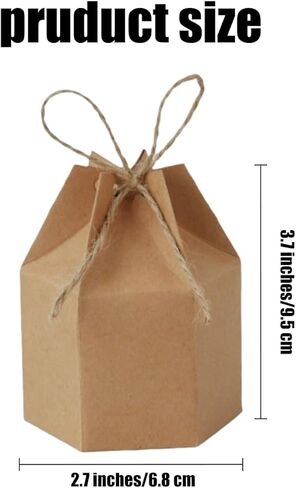 Odowalker 50 Pcs Lantern Hexagon Kraft Paper Package Box with Twine, Paper Candy Boxes, Gift Wrap Boxes for Birthday Wedding Christmas Part(Brown) in Saudi Arabia