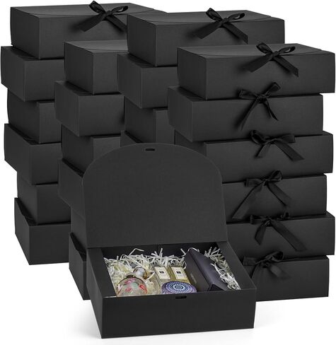 24 Pack Gift Boxes with Lids, 10.6x7.8x3.1 Inch Groomsmen Proposal Box, Luxury Black Gift Box with Ribbon for Wedding, Packaging, Present, Birthday (Black) in Saudi Arabia