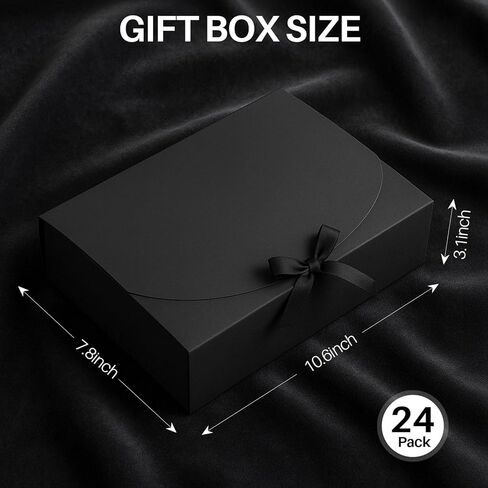 24 Pack Gift Boxes with Lids, 10.6x7.8x3.1 Inch Groomsmen Proposal Box, Luxury Black Gift Box with Ribbon for Wedding, Packaging, Present, Birthday (Black) in Saudi Arabia