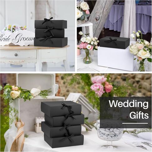 24 Pack Gift Boxes with Lids, 10.6x7.8x3.1 Inch Groomsmen Proposal Box, Luxury Black Gift Box with Ribbon for Wedding, Packaging, Present, Birthday (Black) in Saudi Arabia