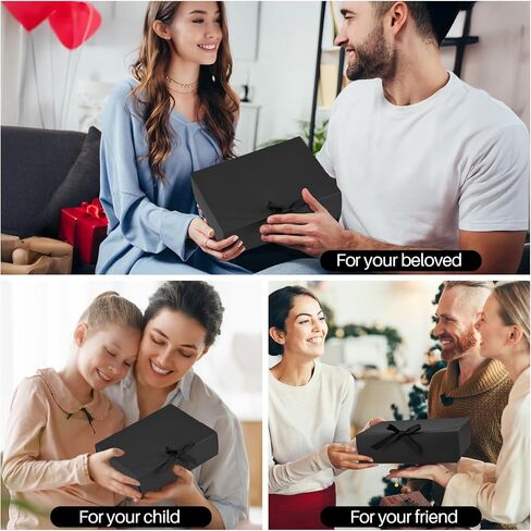 24 Pack Gift Boxes with Lids, 10.6x7.8x3.1 Inch Groomsmen Proposal Box, Luxury Black Gift Box with Ribbon for Wedding, Packaging, Present, Birthday (Black) in Saudi Arabia