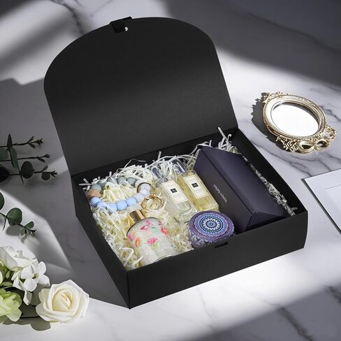 24 Pack Gift Boxes with Lids, 10.6x7.8x3.1 Inch Groomsmen Proposal Box, Luxury Black Gift Box with Ribbon for Wedding, Packaging, Present, Birthday (Black) in Saudi Arabia