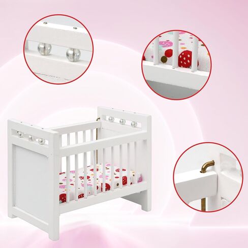 1/12 Miniature Wooden Doll Crib Mini Bed for Dollhouse Bedroom Furniture in Saudi Arabia