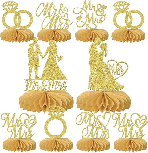 Rsstarxi 8 Pack Gold Bridal Shower Table Honeycomb Centerpieces Wedding Engagement Party Decorations Wedding Centerpieces for Mr and Mrs Table Decorations for Engagement Birthday Party Decorations in Saudi Arabia