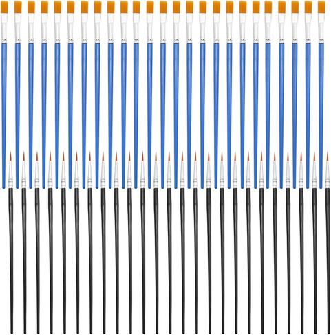 50 Pcs Black Paint Brushes Bulk Nylon Flat Tip and Round Tip Paint Brushes for Acrylic Oil Painting Watercolor Craft in Kuwait