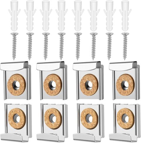 2 Sets(8 Pieces) Mirror Clips for Wall Mounting, Metal Spring Loaded Mirror Mounting Hardware for Unframed Mirrors, with Plugs and Screws in Saudi Arabia