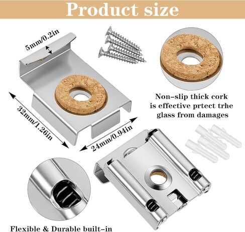 2 Sets(8 Pieces) Mirror Clips for Wall Mounting, Metal Spring Loaded Mirror Mounting Hardware for Unframed Mirrors, with Plugs and Screws in Saudi Arabia