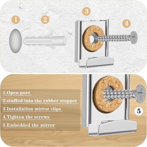2 Sets(8 Pieces) Mirror Clips for Wall Mounting, Metal Spring Loaded Mirror Mounting Hardware for Unframed Mirrors, with Plugs and Screws in Saudi Arabia