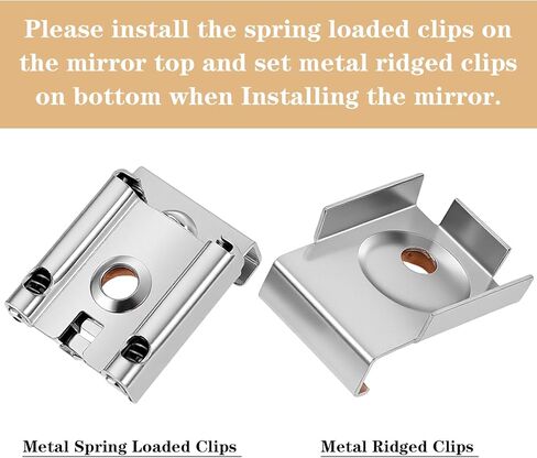 2 Sets(8 Pieces) Mirror Clips for Wall Mounting, Metal Spring Loaded Mirror Mounting Hardware for Unframed Mirrors, with Plugs and Screws in Saudi Arabia