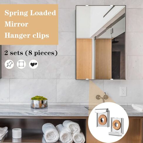 2 Sets(8 Pieces) Mirror Clips for Wall Mounting, Metal Spring Loaded Mirror Mounting Hardware for Unframed Mirrors, with Plugs and Screws in Saudi Arabia