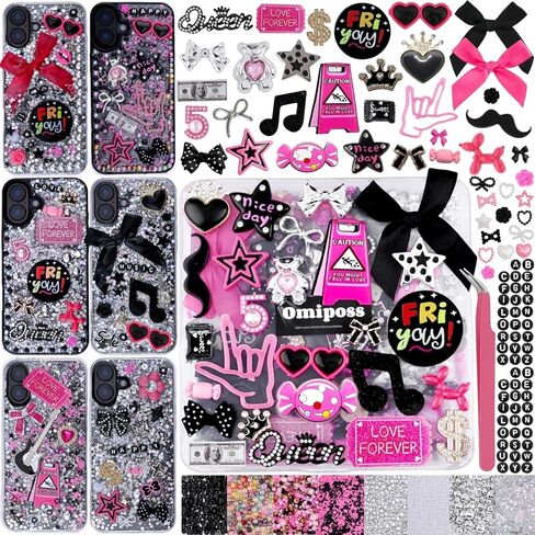 1600 Pcs Junk Phone Case Charms Kit,DIY phone case decorations with Assortment Large Charms, Cute Bow,Flatback Pearls,Star,Love, Candy,Letter Beads,Cute Aesthetic Big Decor for Personalization in Saudi Arabia