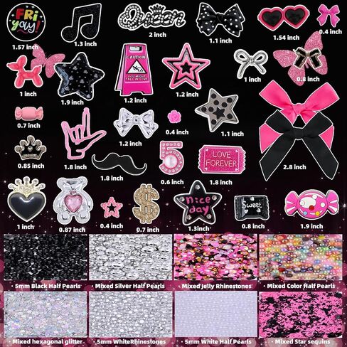 1600 Pcs Junk Phone Case Charms Kit,DIY phone case decorations with Assortment Large Charms, Cute Bow,Flatback Pearls,Star,Love, Candy,Letter Beads,Cute Aesthetic Big Decor for Personalization in Saudi Arabia