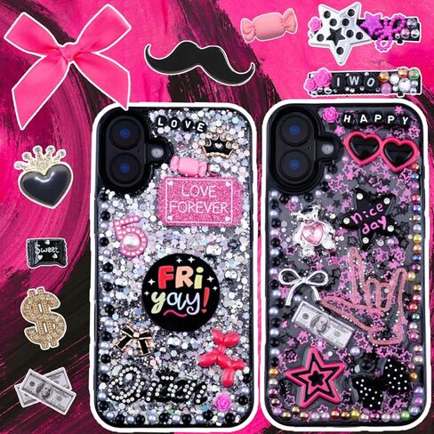 1600 Pcs Junk Phone Case Charms Kit,DIY phone case decorations with Assortment Large Charms, Cute Bow,Flatback Pearls,Star,Love, Candy,Letter Beads,Cute Aesthetic Big Decor for Personalization in Saudi Arabia