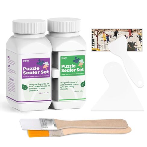 Puzzle Glue Clear with Applicator, Easy to Apply, Fast Drying, Clear & Bright, Jigsaw Conserver, 240 ml, 2 Silicone Spatulas & 2 Brushes. in Saudi Arabia
