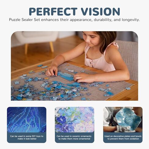 Puzzle Glue Clear with Applicator, Easy to Apply, Fast Drying, Clear & Bright, Jigsaw Conserver, 240 ml, 2 Silicone Spatulas & 2 Brushes. in Saudi Arabia