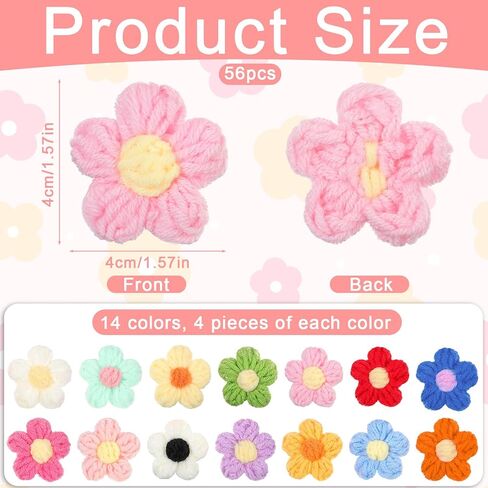 HJZHII 56 Pcs Crochet Flowers, Cute Knitted Yarn Flower Little Handmade Crochet Flowers Beautiful Crocheted Floral for DIY Crafts Embellishment Clothing Hats in Saudi Arabia
