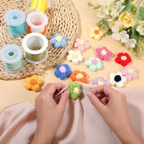 HJZHII 56 Pcs Crochet Flowers, Cute Knitted Yarn Flower Little Handmade Crochet Flowers Beautiful Crocheted Floral for DIY Crafts Embellishment Clothing Hats in Saudi Arabia