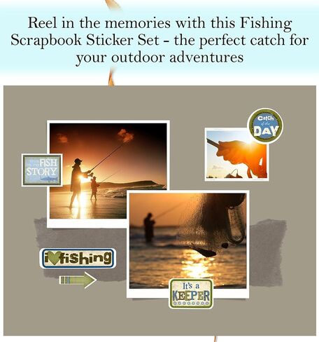 Fishing Scrapbook Sticker - Fish Scrapbooking Stickers with Lake, Gear Design - Outdoor Theme Embellishment for Boat, Hunting, Camping Inspired Planner, Journal, Album, Crafts - 2 Items Total in Saudi Arabia